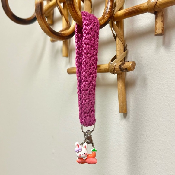 Hand Crafted Accessories - HANDCRAFTED - UPCYCLED 🐰 Crochet Wristlet Easter Bunny Charm Keychain